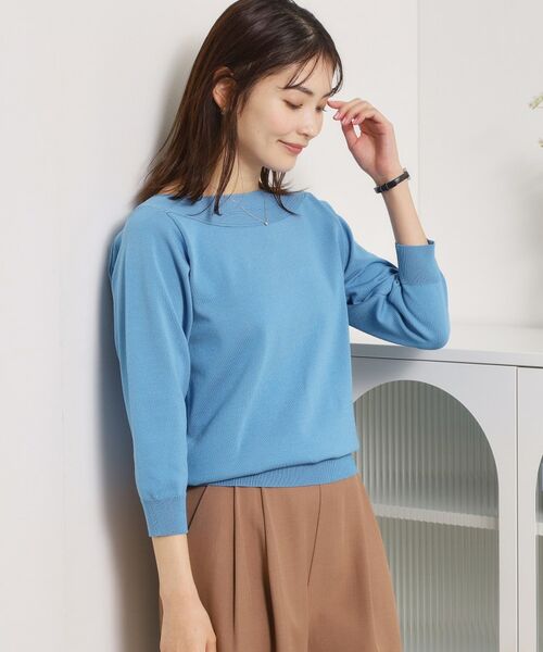 ITS'DEMO / イッツデモ ニット・セーター | 【繰り返し洗える／毛玉防止】タフニット 襟ぐり編地切替ニットプルオーバー（ブルー(092)）
