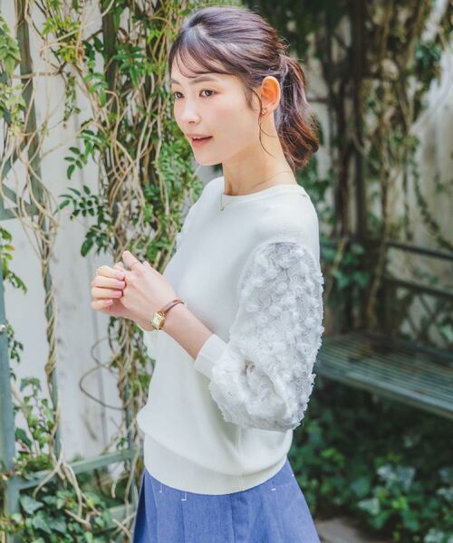 ITS'DEMO / イッツデモ ニット・セーター | 【手洗い可】立体チュールレース袖ニット | 詳細1