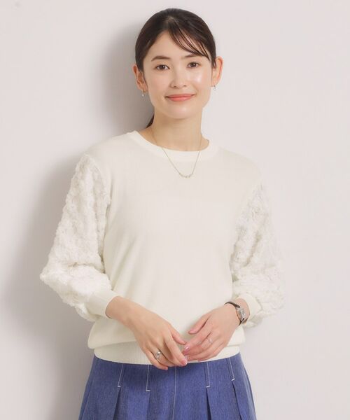 ITS'DEMO / イッツデモ ニット・セーター | 【手洗い可】立体チュールレース袖ニット（オフホワイト(003)）