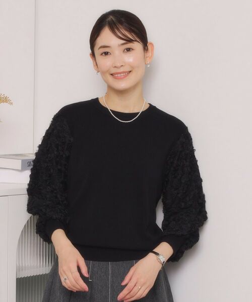 ITS'DEMO / イッツデモ ニット・セーター | 【手洗い可】立体チュールレース袖ニット（ブラック(019)）