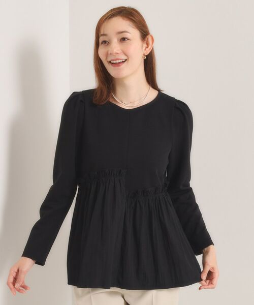 ITS'DEMO / イッツデモ カットソー | 【洗濯機OK】異素材ドッキングトップス（ブラック(019)）