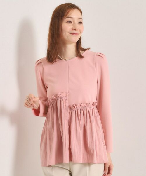 ITS'DEMO / イッツデモ カットソー | 【洗濯機OK】異素材ドッキングトップス（ピンク(071)）