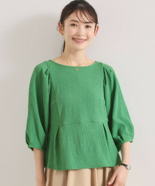 ITS'DEMO / イッツデモ カットソー | シャーリングジャカードトップス（グリーン(022)）