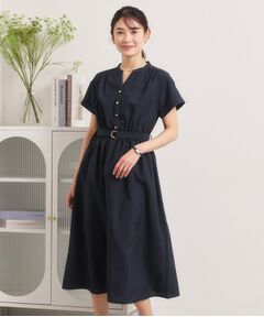 ITS'DEMO / イッツデモ ミニ丈・ひざ丈ワンピース | 【UVケア／洗濯機OK／イージーケア】麻調合繊ブラウジングワンピース