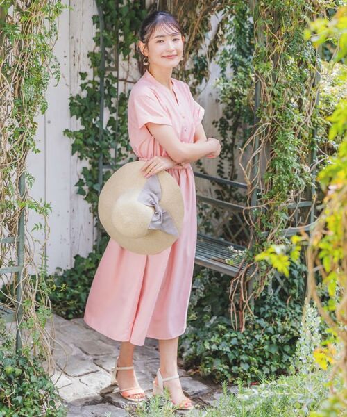 ITS'DEMO / イッツデモ ミニ丈・ひざ丈ワンピース | 【UVケア／洗濯機OK／イージーケア】麻調合繊ブラウジングワンピース | 詳細1