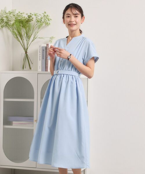 ITS'DEMO / イッツデモ ミニ丈・ひざ丈ワンピース | 【UVケア／洗濯機OK／イージーケア】麻調合繊ブラウジングワンピース | 詳細11