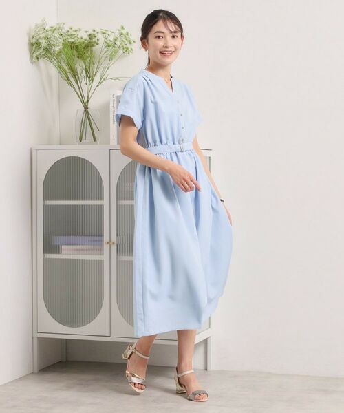 ITS'DEMO / イッツデモ ミニ丈・ひざ丈ワンピース | 【UVケア／洗濯機OK／イージーケア】麻調合繊ブラウジングワンピース | 詳細12
