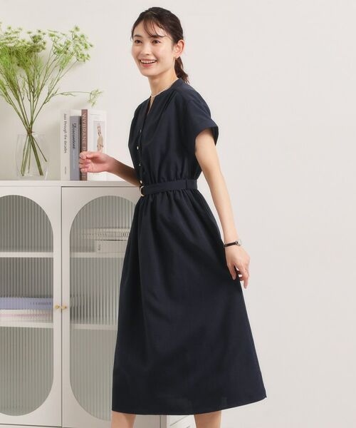 ITS'DEMO / イッツデモ ミニ丈・ひざ丈ワンピース | 【UVケア／洗濯機OK／イージーケア】麻調合繊ブラウジングワンピース | 詳細15