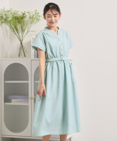 ITS'DEMO / イッツデモ ミニ丈・ひざ丈ワンピース | 【UVケア／洗濯機OK／イージーケア】麻調合繊ブラウジングワンピース（ライトグリーン(020)）