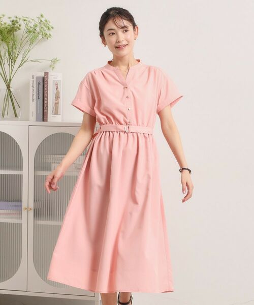 ITS'DEMO / イッツデモ ミニ丈・ひざ丈ワンピース | 【UVケア／洗濯機OK／イージーケア】麻調合繊ブラウジングワンピース（オレンジ(065)）