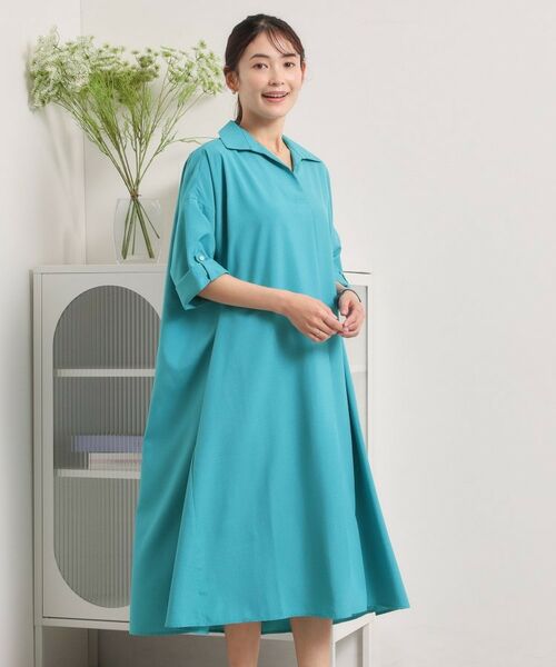 ITS'DEMO / イッツデモ ロング・マキシ丈ワンピース | 【UVケア／洗濯機OK／接触冷感／吸水速乾】麻調合繊スキッパーワンピース | 詳細4