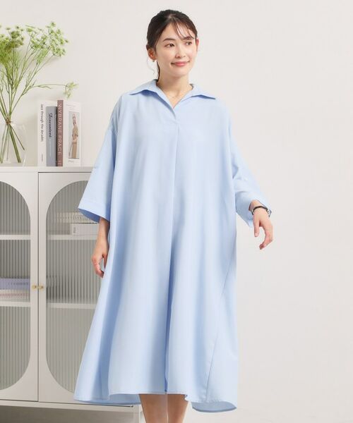 ITS'DEMO / イッツデモ ロング・マキシ丈ワンピース | 【UVケア／洗濯機OK／接触冷感／吸水速乾】麻調合繊スキッパーワンピース | 詳細8