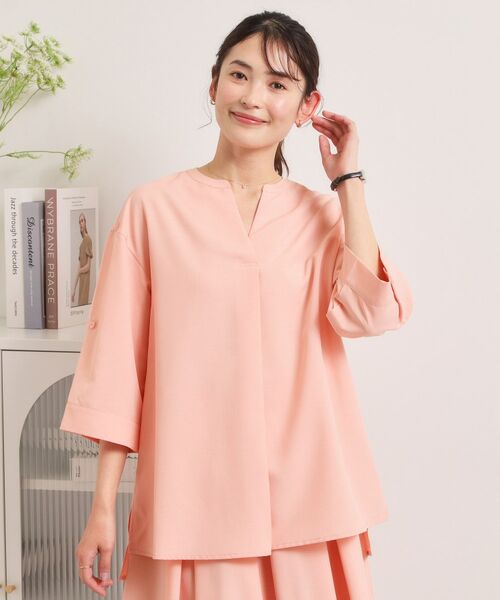 ITS'DEMO / イッツデモ シャツ・ブラウス | 【UVケア／洗濯機OK／接触冷感／吸水速乾】麻調合繊スキッパーチュニック（オレンジ(065)）