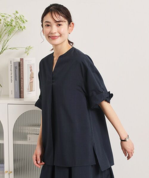 ITS'DEMO / イッツデモ シャツ・ブラウス | 【UVケア／洗濯機OK／接触冷感／吸水速乾】麻調合繊スキッパーチュニック（ネイビー(094)）