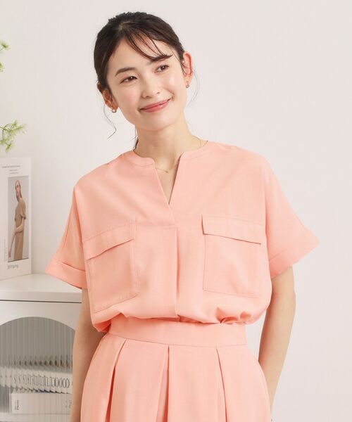ITS'DEMO / イッツデモ シャツ・ブラウス | 【UVケア／洗濯機OK／接触冷感／吸水速乾】麻調合繊ポケ付きブラウス（オレンジ(065)）