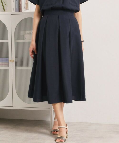 ITS'DEMO / イッツデモ スカート | 【UVケア／洗濯機OK／イージーケア】麻調合繊タックスカート（ネイビー(094)）