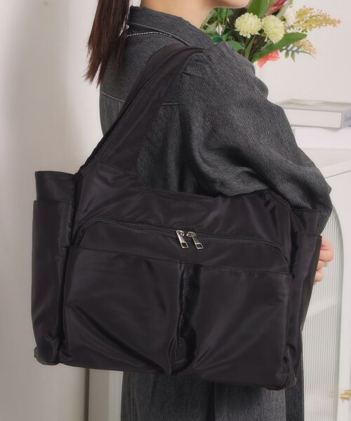 ITS'DEMO / イッツデモ トートバッグ | 【11ポケット】裏地ストライプトート（ブラック(019)）