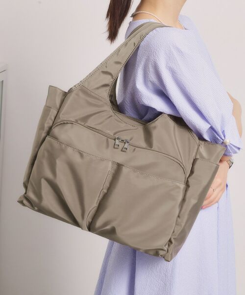 ITS'DEMO / イッツデモ トートバッグ | 【11ポケット】裏地ストライプトート（グレージュ(050)）