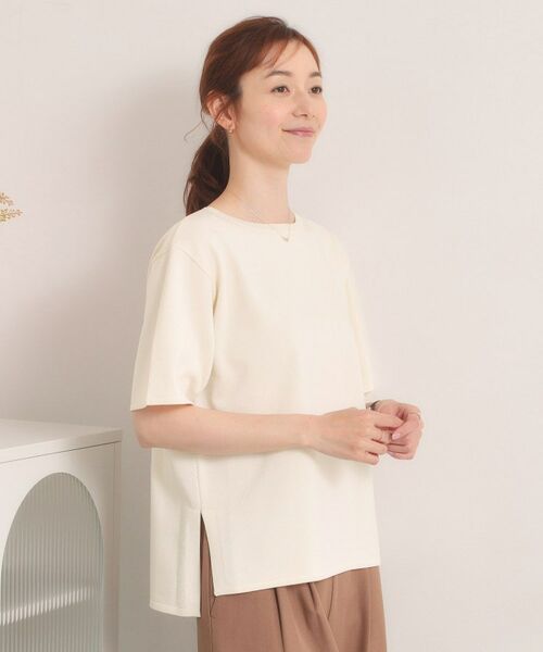 ITS'DEMO / イッツデモ ニット・セーター | 【遮熱／接触冷感／手洗い可】5分袖サマーニットT（オフホワイト(003)）