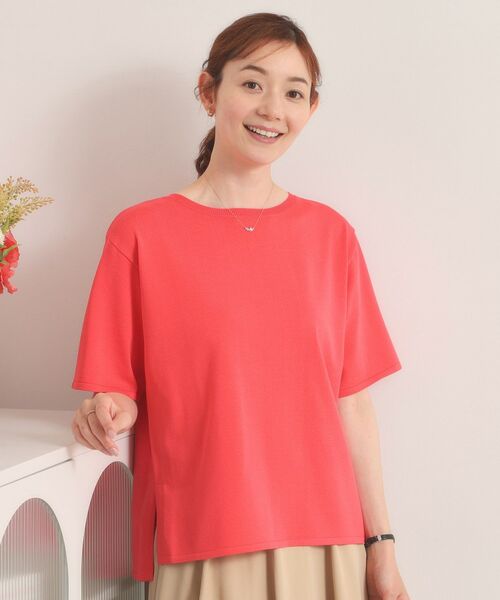 ITS'DEMO / イッツデモ ニット・セーター | 【遮熱／接触冷感／手洗い可】5分袖サマーニットT（レッド(061)）