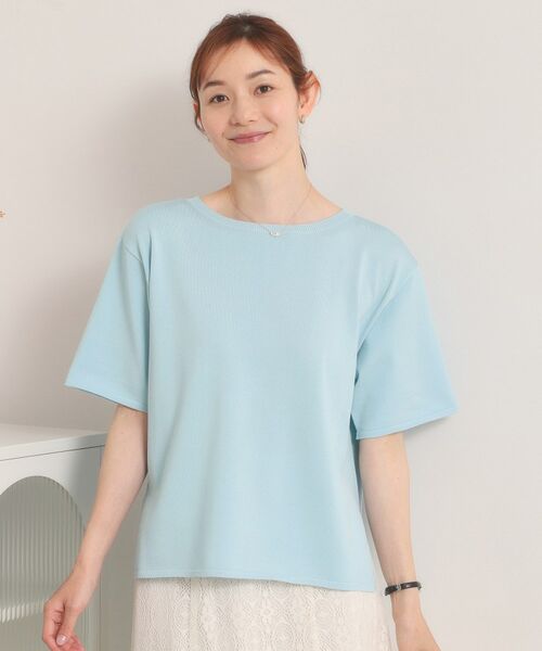 ITS'DEMO / イッツデモ ニット・セーター | 【遮熱／接触冷感／手洗い可】5分袖サマーニットT（サックスブルー(090)）