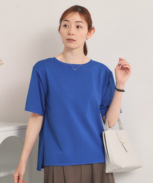 ITS'DEMO / イッツデモ ニット・セーター | 【遮熱／接触冷感／手洗い可】5分袖サマーニットT（ブルー(092)）