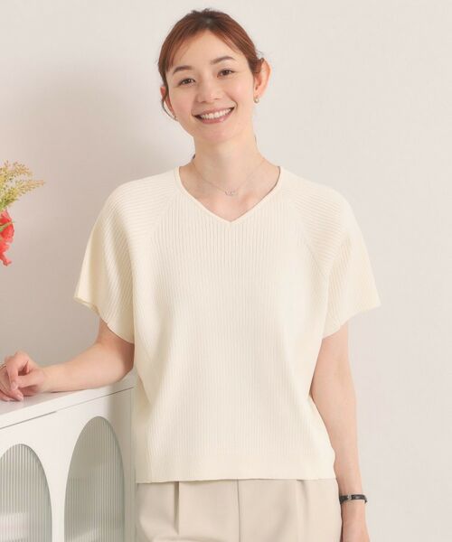 ITS'DEMO / イッツデモ ニット・セーター | 【遮熱／接触冷感／手洗い可】Vネックサマーニット（オフホワイト(003)）