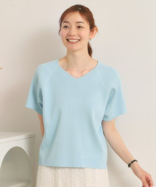 ITS'DEMO / イッツデモ ニット・セーター | 【遮熱／接触冷感／手洗い可】Vネックサマーニット（サックスブルー(090)）