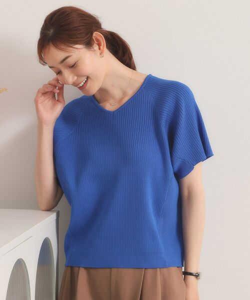 ITS'DEMO / イッツデモ ニット・セーター | 【遮熱／接触冷感／手洗い可】Vネックサマーニット（ブルー(092)）