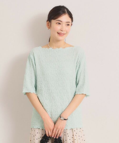 ITS'DEMO / イッツデモ カットソー | シャーリング5分袖プルオーバー（サックスブルー(090)）