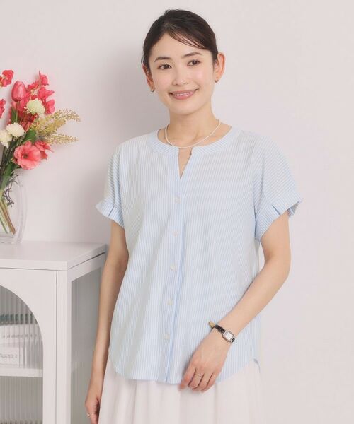 ITS'DEMO / イッツデモ カットソー | カットサッカー前開きトップス（サックスブルー(390)）