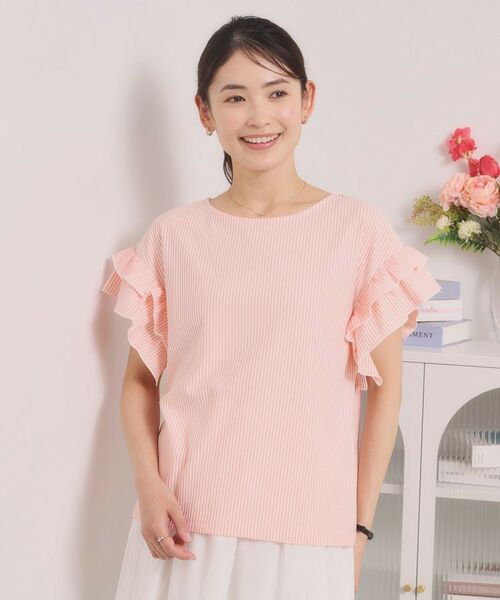 ITS'DEMO / イッツデモ カットソー | カットサッカー袖フリルトップス（オレンジ(365)）