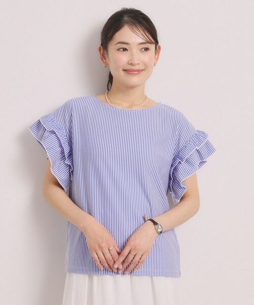 ITS'DEMO / イッツデモ カットソー | カットサッカー袖フリルトップス（ネイビー(394)）