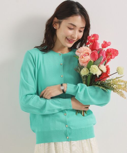 ITS'DEMO / イッツデモ カーディガン・ボレロ | 【UVカット／毛玉防止／手洗い可】クルーネックニットカーディガン（グリーン(022)）