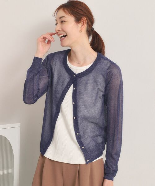 ITS'DEMO / イッツデモ カーディガン・ボレロ | 【手洗い可】ラメニットクルーネックカーディガン（ネイビー(094)）