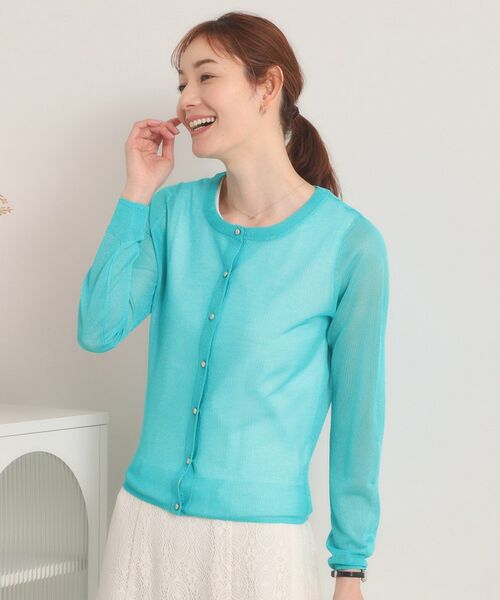 ITS'DEMO / イッツデモ カーディガン・ボレロ | 【手洗い可】ラメニットクルーネックカーディガン（ブルーグリーン(097)）