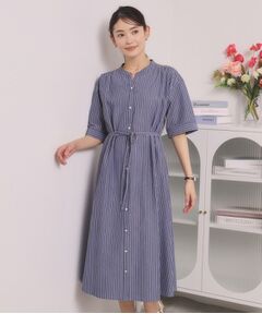 ITS'DEMO / イッツデモ ミニ丈・ひざ丈ワンピース | サッカーストライプ前開きワンピース