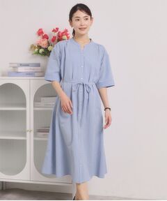 ITS'DEMO / イッツデモ ミニ丈・ひざ丈ワンピース | サッカーストライプ前開きワンピース