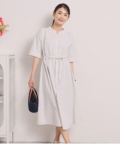 ITS'DEMO / イッツデモ ミニ丈・ひざ丈ワンピース | サッカーストライプ前開きワンピース