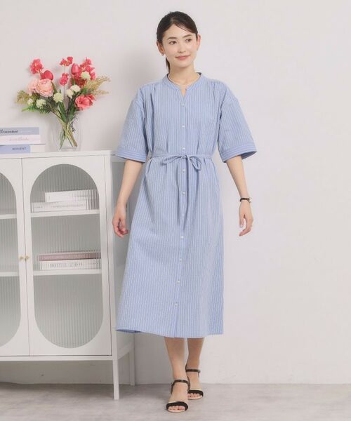 ITS'DEMO / イッツデモ ミニ丈・ひざ丈ワンピース | サッカーストライプ前開きワンピース | 詳細10