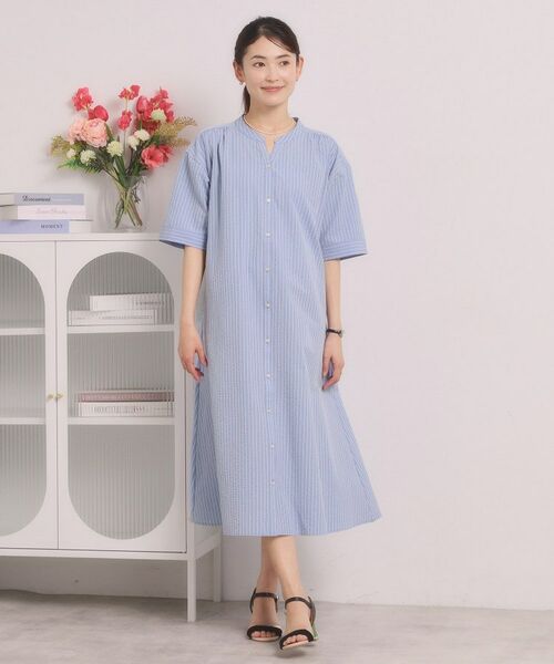 ITS'DEMO / イッツデモ ミニ丈・ひざ丈ワンピース | サッカーストライプ前開きワンピース | 詳細11