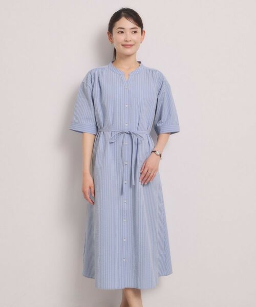 ITS'DEMO / イッツデモ ミニ丈・ひざ丈ワンピース | サッカーストライプ前開きワンピース | 詳細14