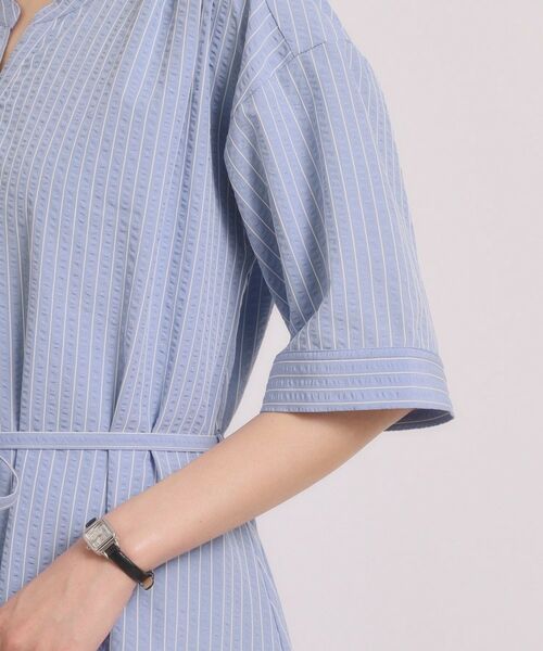 ITS'DEMO / イッツデモ ミニ丈・ひざ丈ワンピース | サッカーストライプ前開きワンピース | 詳細18