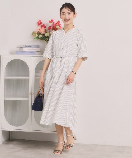 ITS'DEMO / イッツデモ ミニ丈・ひざ丈ワンピース | サッカーストライプ前開きワンピース | 詳細2