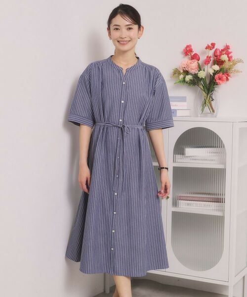 ITS'DEMO / イッツデモ ミニ丈・ひざ丈ワンピース | サッカーストライプ前開きワンピース | 詳細5