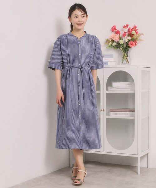 ITS'DEMO / イッツデモ ミニ丈・ひざ丈ワンピース | サッカーストライプ前開きワンピース | 詳細6