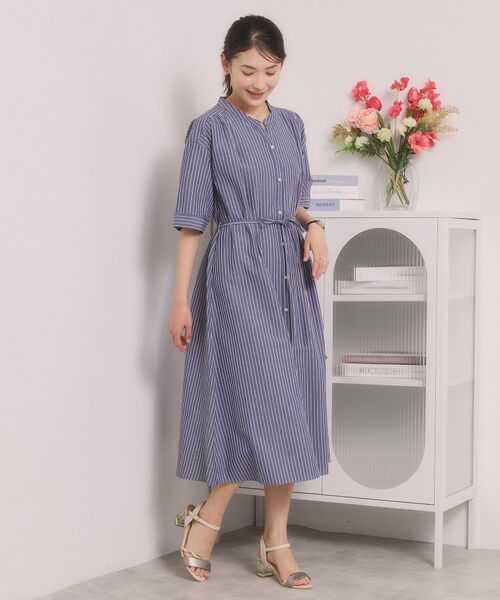 ITS'DEMO / イッツデモ ミニ丈・ひざ丈ワンピース | サッカーストライプ前開きワンピース | 詳細7