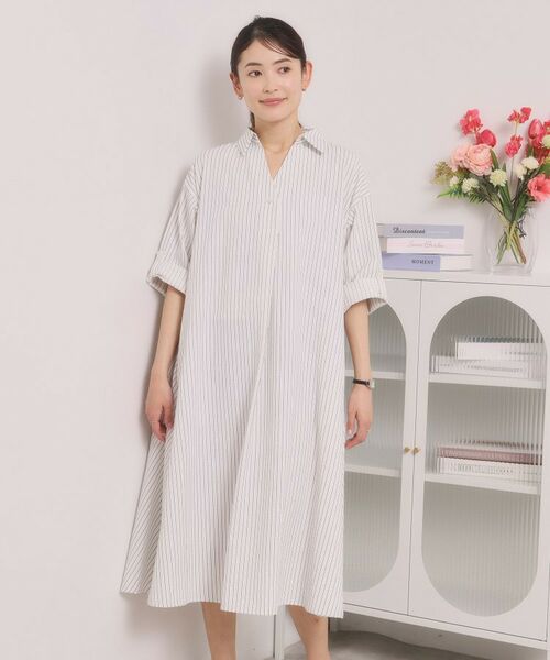 ITS'DEMO / イッツデモ ミニ丈・ひざ丈ワンピース | 【手洗い可】サッカーストライプスキッパーワンピース | 詳細1