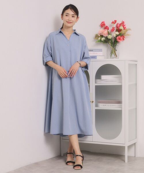 ITS'DEMO / イッツデモ ミニ丈・ひざ丈ワンピース | 【手洗い可】サッカーストライプスキッパーワンピース | 詳細10
