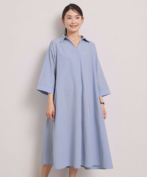 ITS'DEMO / イッツデモ ミニ丈・ひざ丈ワンピース | 【手洗い可】サッカーストライプスキッパーワンピース | 詳細12